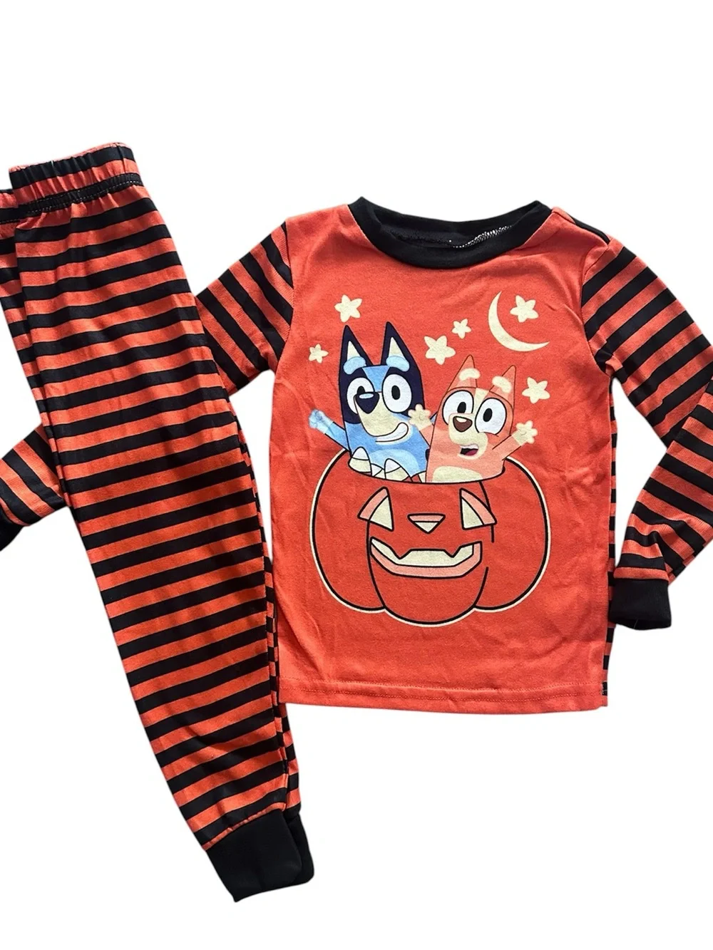 Bluey Orange and Black Striped Halloween Pajama Set Size 4T